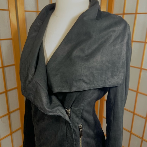 VINCE black paper drape collar leather jacket - Picture 9 of 16